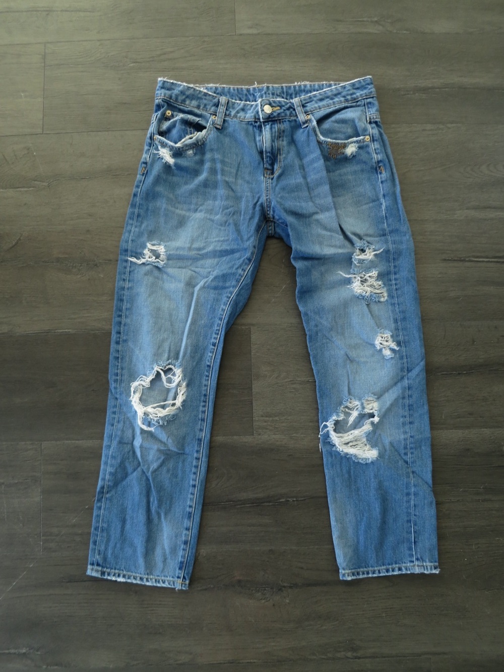 Zara Light Blue Distressed Boyfriend Jeans